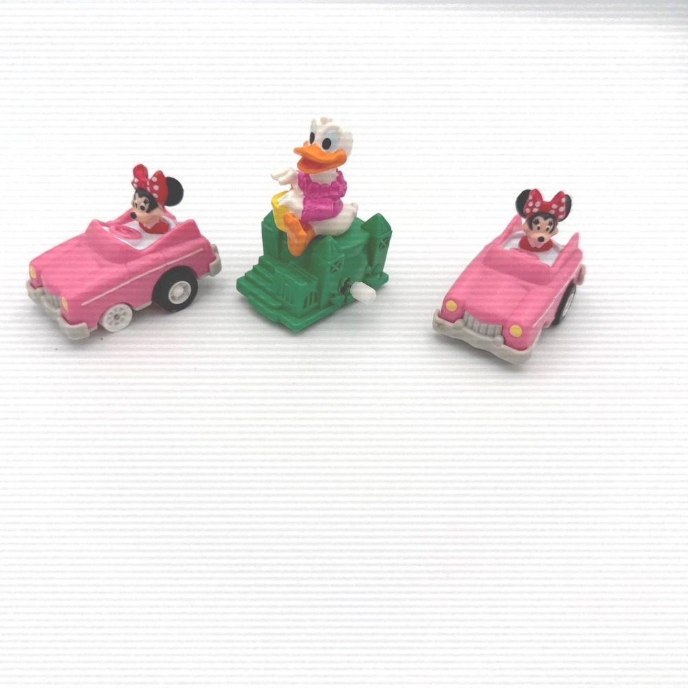 Disney Mickey Minnie Mouse‎ Donald Duck Pink Car Wind Up Toy Lot 1988 McDonalds